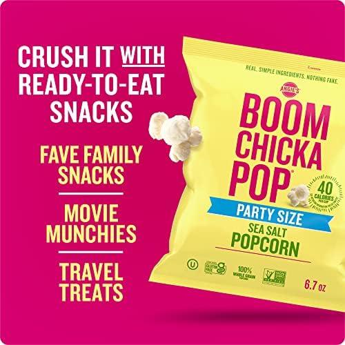 image:imageVariety Pack of Angies BOOMCHICKAPOP Sweet and Salty Kettle Corn amp Sea Salt Flavors Gluten Free Party Size 10 oz 67 oz bags