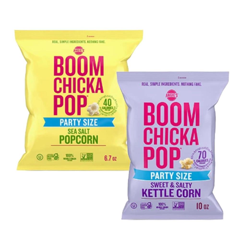 image:imageVariety Pack of Angies BOOMCHICKAPOP Sweet and Salty Kettle Corn amp Sea Salt Flavors Gluten Free Party Size 10 oz 67 oz bags