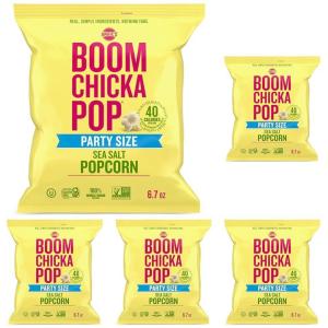 Angie’s BOOMCHICKAPOP Sea Salt Popcorn, Gluten Free, Party Size, 6.7 oz.(6.7 Ounce (Pack of 5))