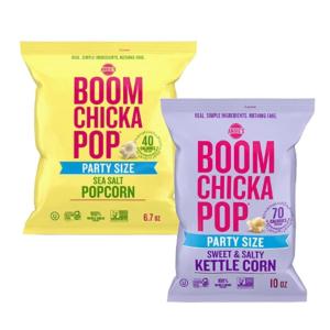 Variety Pack of Angie’s BOOMCHICKAPOP Sweet and Salty Kettle Corn & Sea Salt Flavors, Gluten Free, Party Size, 10 oz. + 6.7 oz. bags
